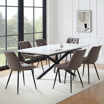 DUS-CC2-03951 Grade-B Dusk Brooke Rectangle Extendable 6-10 Seater Dining Table - Stone/Black RRP £299.00