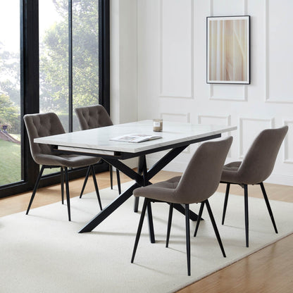 DUS-CC2-03951 Grade-B Dusk Brooke Rectangle Extendable 6-10 Seater Dining Table - Stone/Black RRP £299.00