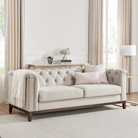 CCG-STO-00471 Grade-B Dusk Chesterfield 3 Seater Sofa - Stone RRP £699.00