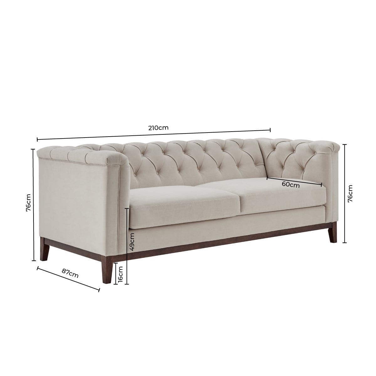 CCG-STO-00471 Grade-B Dusk Chesterfield 3 Seater Sofa - Stone RRP £699.00