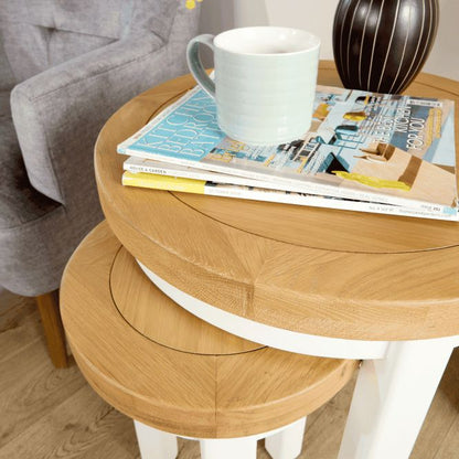 BFW-GOL-00911 Grade-C3 Big Furniture Warehouse Easton White Round Nest of 2 Tables RRP £90