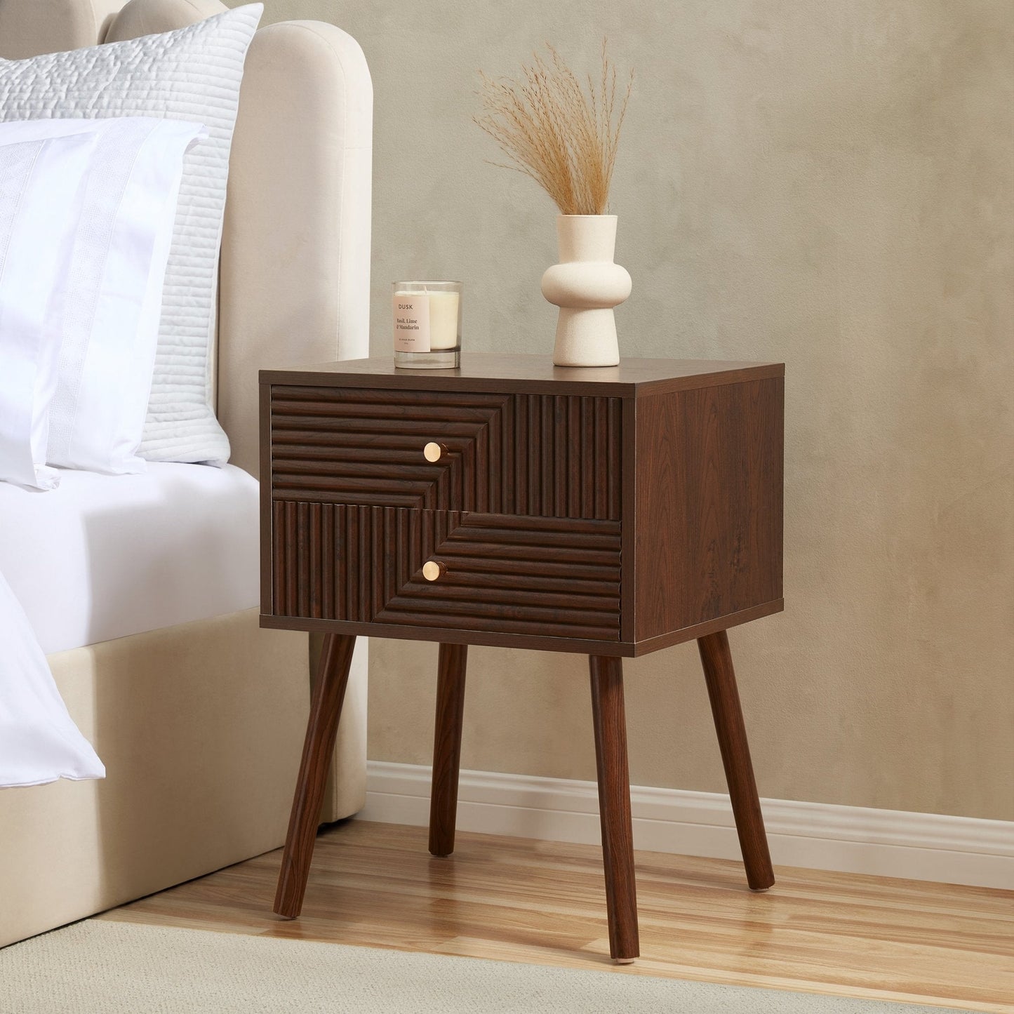 DUS-CC2-00940 Grade-C1 Dusk Dora 2 Drawer Nightstand - Walnut RRP £109