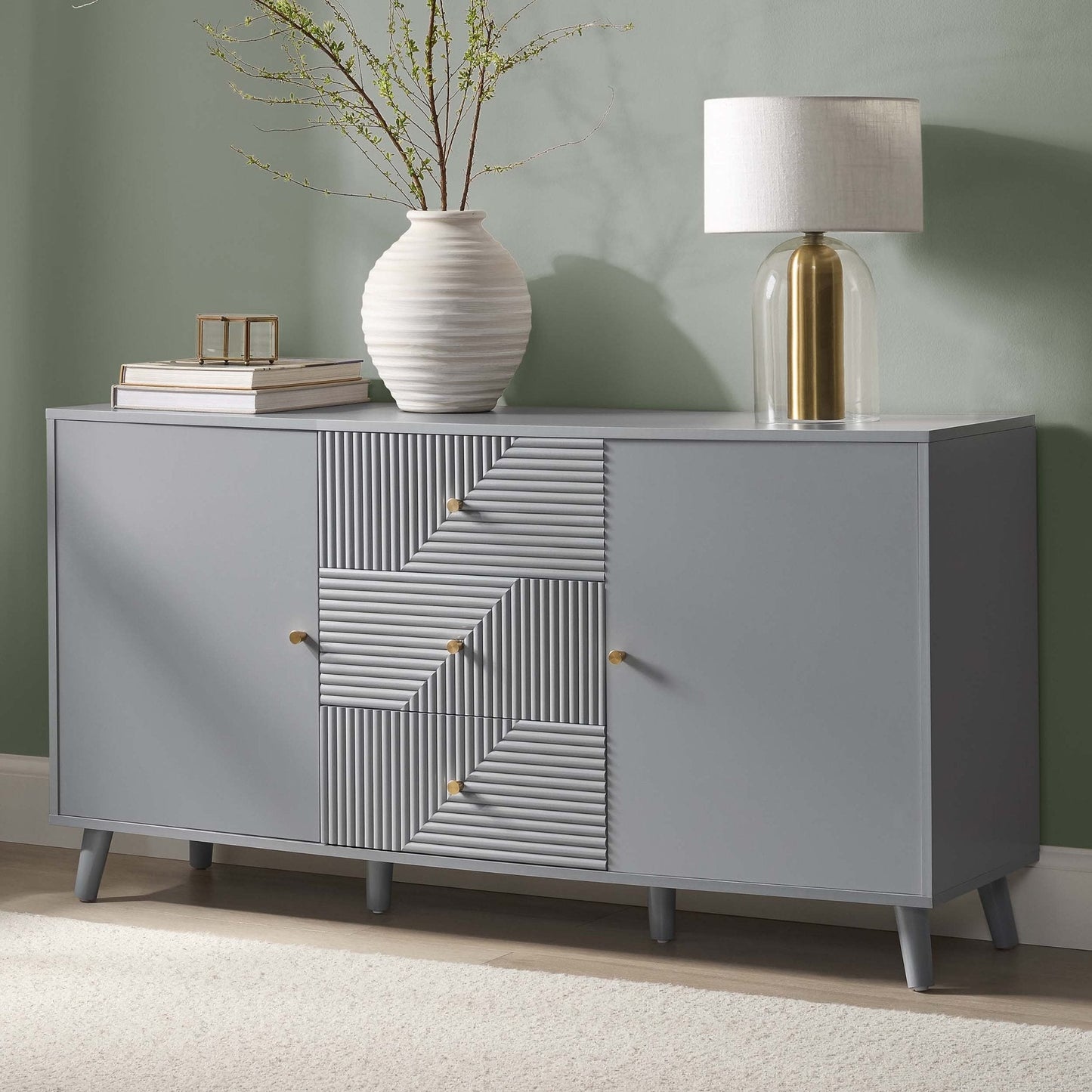 DUS-GOL-02928 Grade-B Dusk Dora Large Sideboard with Drawers - Light Grey RRP £260