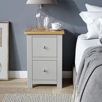 ROS-OUT-00535 Grade-C1 Roseland Furniture Duchy Grey & Oak 2 Drawer Bedside Table RRP £109.95