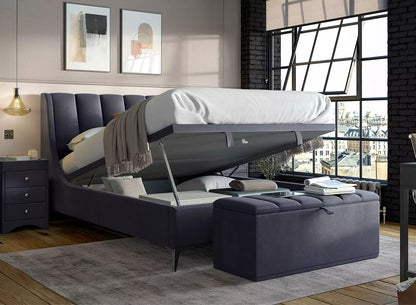 DRE-BED-00014 Grade-BER Dreams Enzo Double Ottoman Bed Navy RRP £1199.00