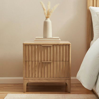 DUS-GOL-03194 Grade-B Dusk Elena Ash 2 Drawer Bedside Table - Light Wood RRP £139