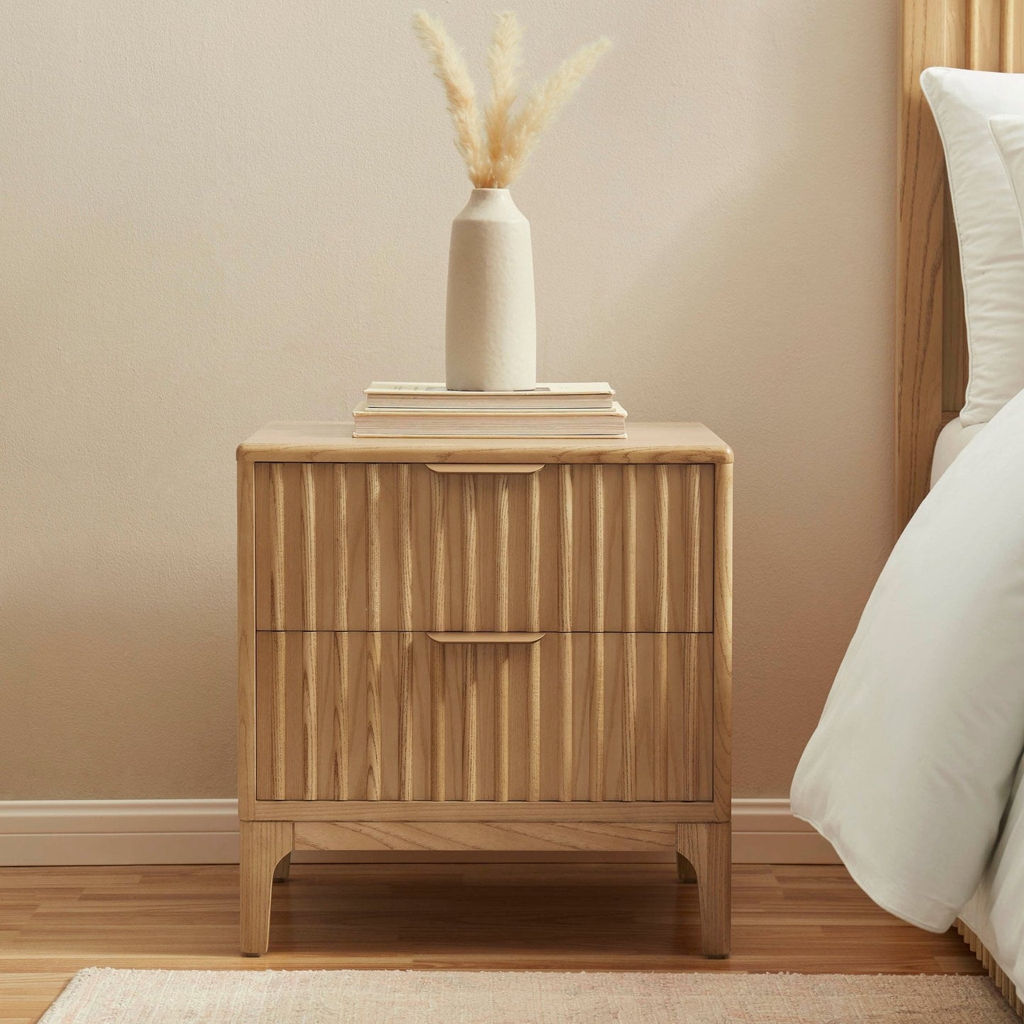 DUS-CC2-05089 Grade-B Dusk Elena Ash 2 Drawer Bedside Table - Light Wood RRP £139.00
