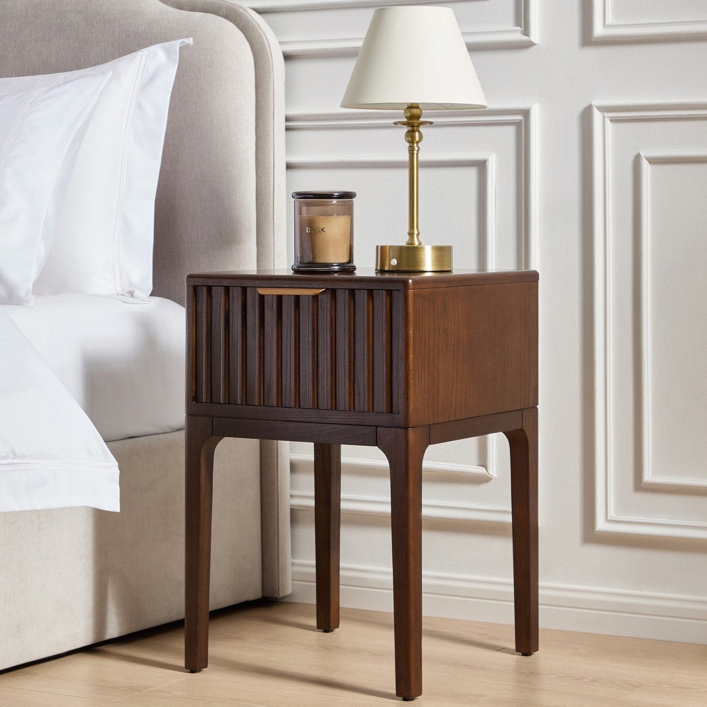 DUS-GOL-07433 Grade-B Dusk Elena Ash 1 Drawer Nightstand - Walnut RRP £129