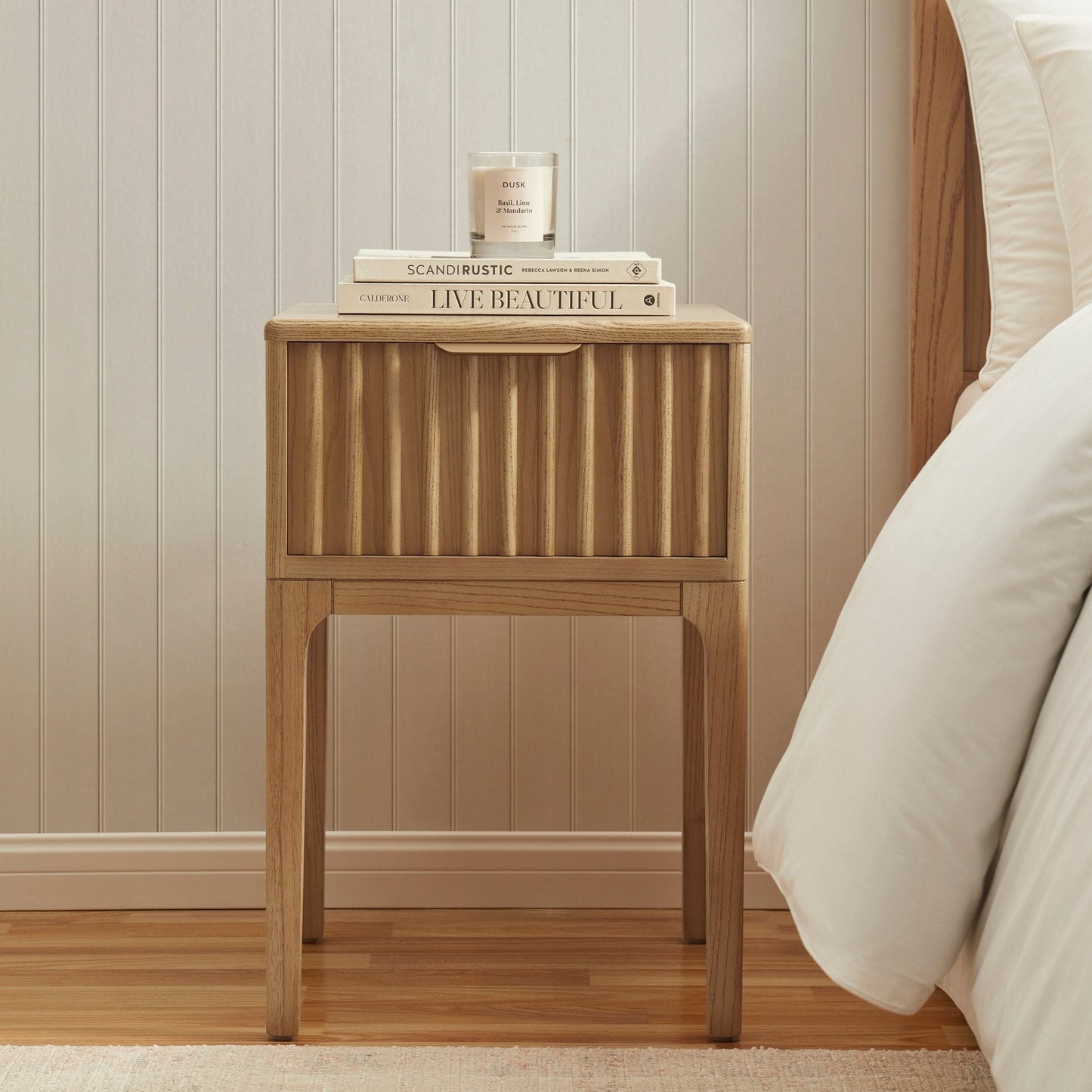 DUS-GOL-04408 Grade-B Dusk Elena Ash 1 Drawer Nightstand - Light Wood RRP £129