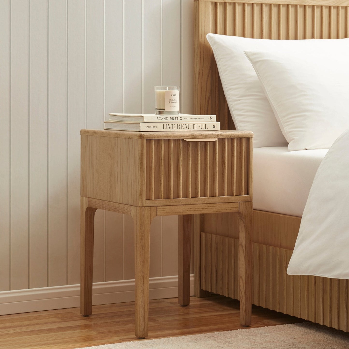 DUS-CC2-04850 Grade-B Dusk Elena Ash 1 Drawer Nightstand - Light Wood RRP £129.00
