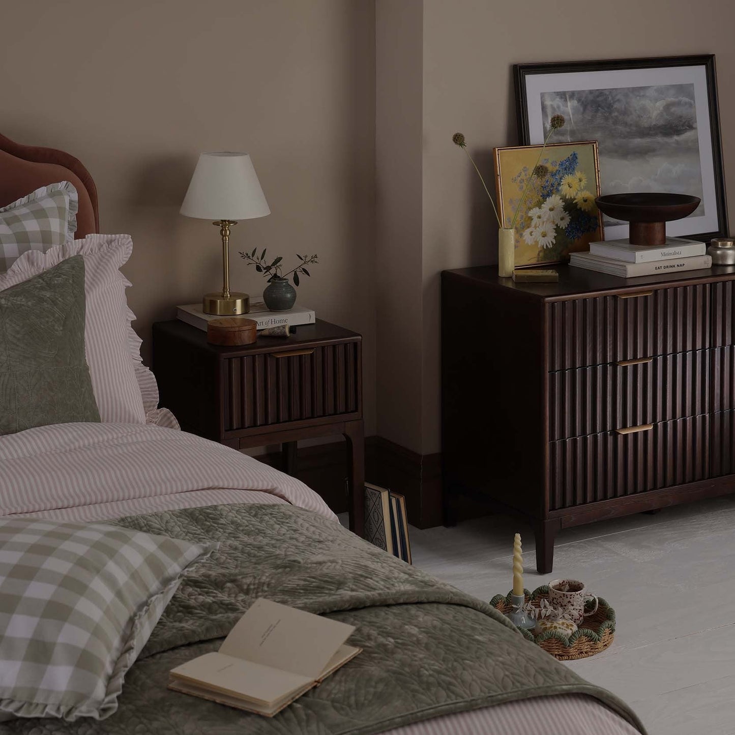 DUS-GOL-07433 Grade-B Dusk Elena Ash 1 Drawer Nightstand - Walnut RRP £129