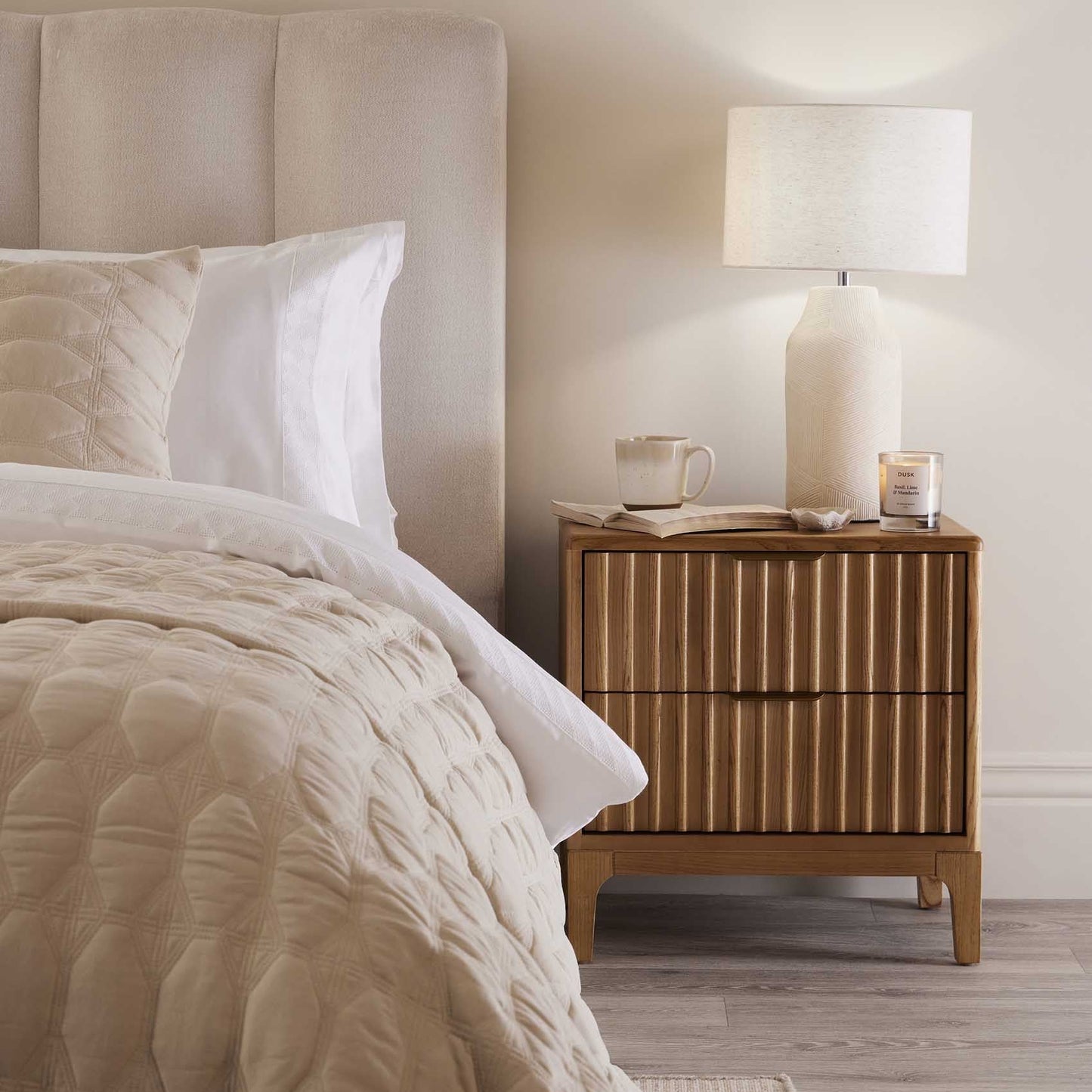 DUS-GOL-03194 Grade-B Dusk Elena Ash 2 Drawer Bedside Table - Light Wood RRP £139