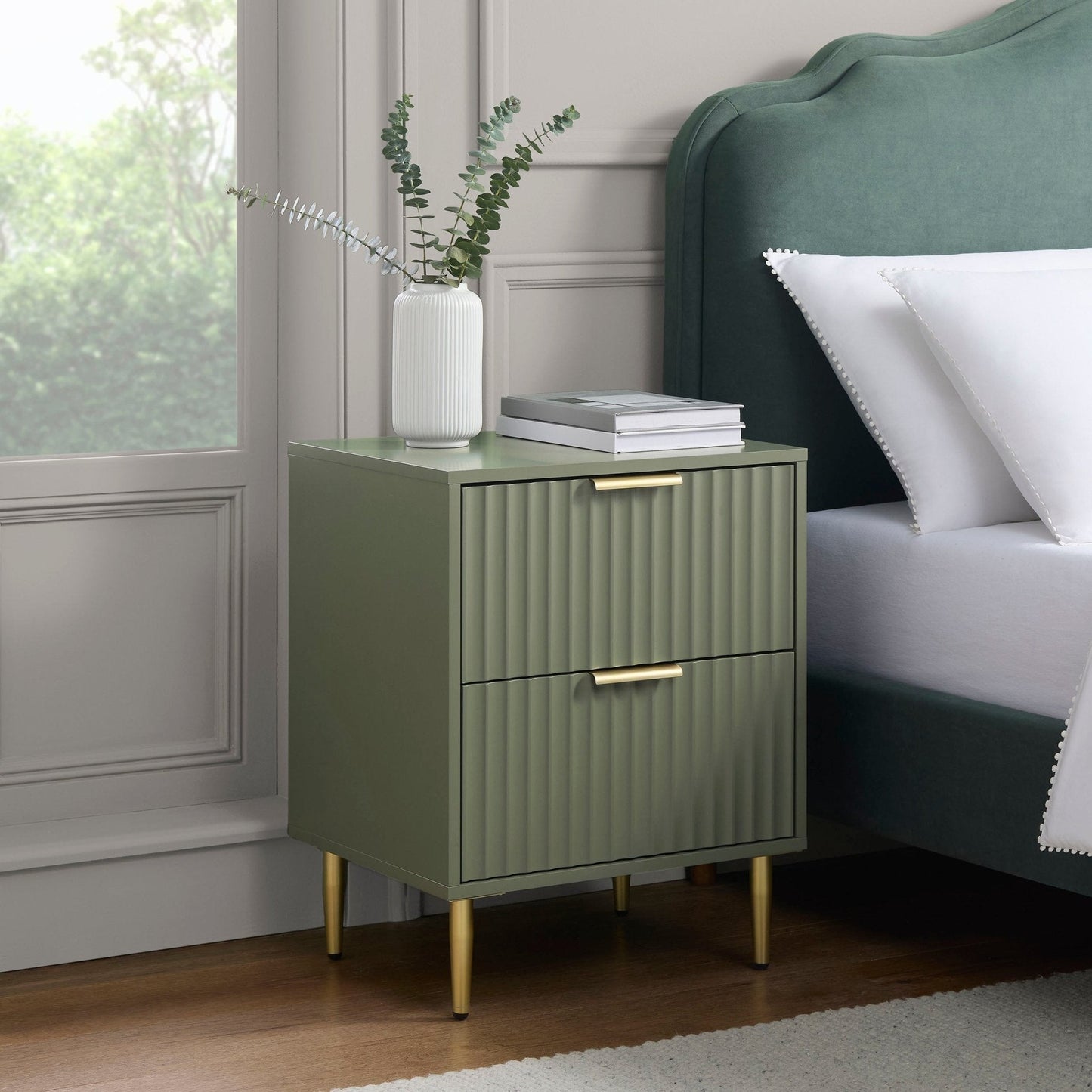 DUS-GOL-02911 Grade-B Dusk Evie 2 Drawer Bedside Table - Vetiver RRP £79