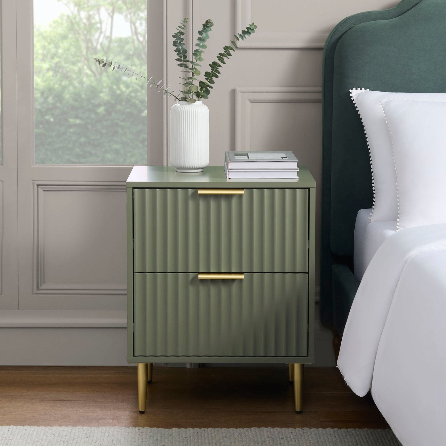DUS-GOL-02911 Grade-B Dusk Evie 2 Drawer Bedside Table - Vetiver RRP £79