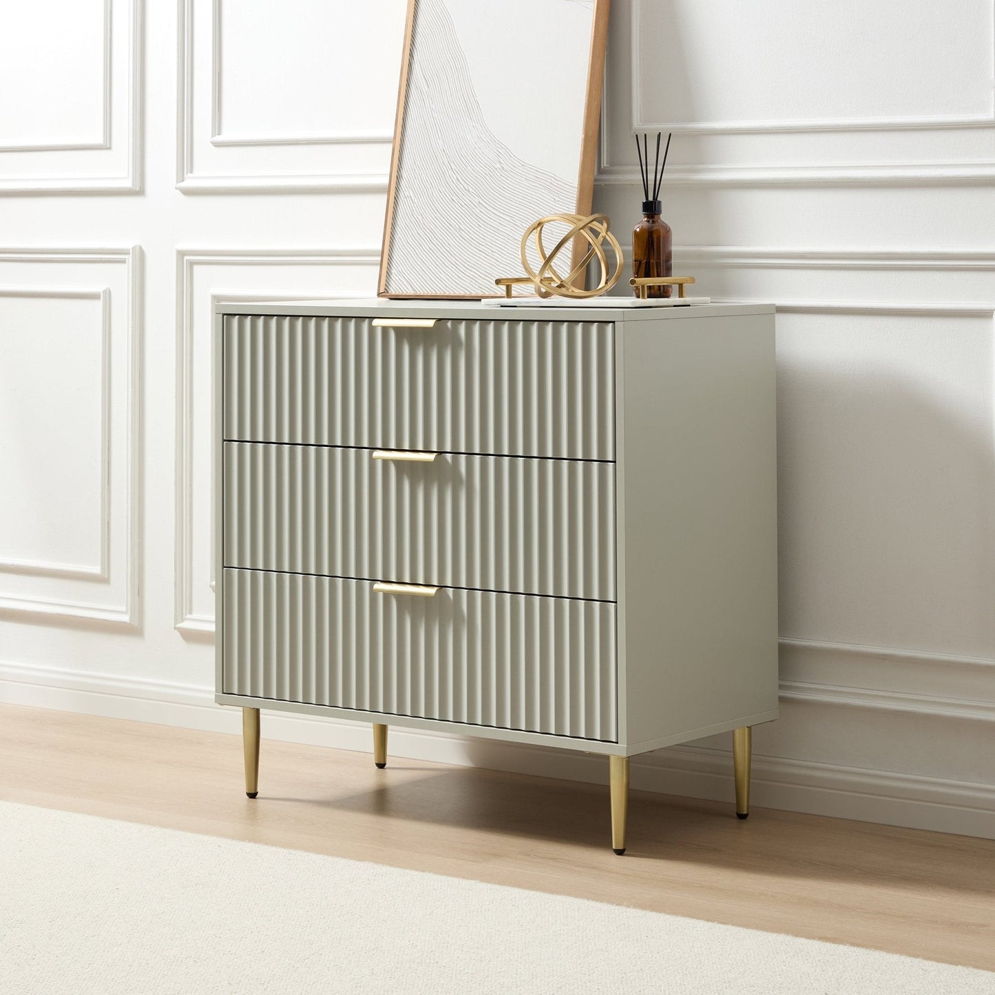 DUS-GOL-11471 Grade-B Dusk Evie 3 Drawer Chest - Sage Green RRP £179