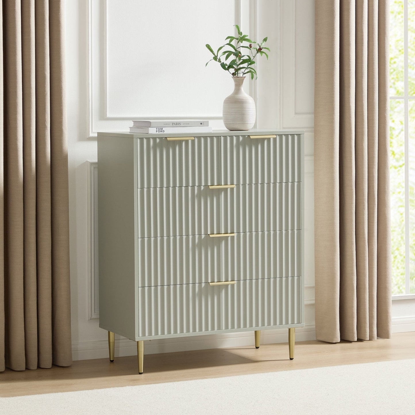 DUS-CC2-01616 Grade-B Dusk Evie 5 Drawer Chest - Sage Green RRP £164