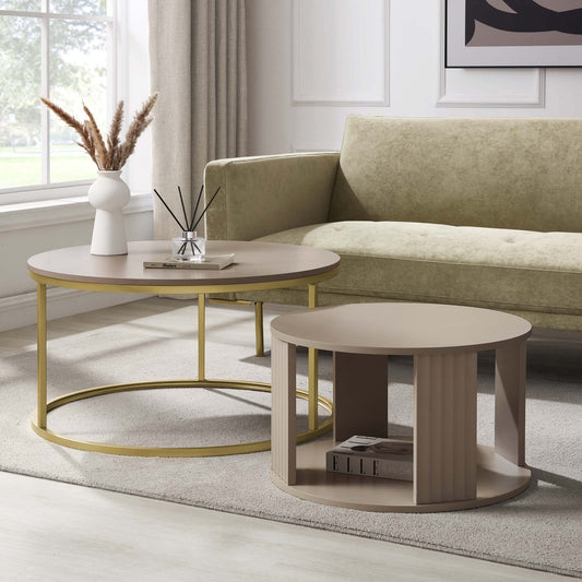 DUS-CC2-02897 Grade-B Dusk Evie Round Nesting Coffee Table - Taupe RRP £149.00