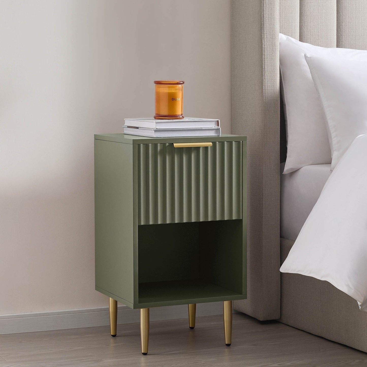 DUS-GOL-06142 Grade-B Dusk Evie 1 Drawer Nightstand - Vetiver RRP £89