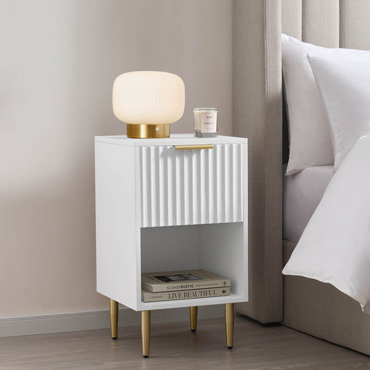 DUS-GOL-02148 Grade-B Dusk Evie 1 Drawer Nightstand - Warm White RRP £79