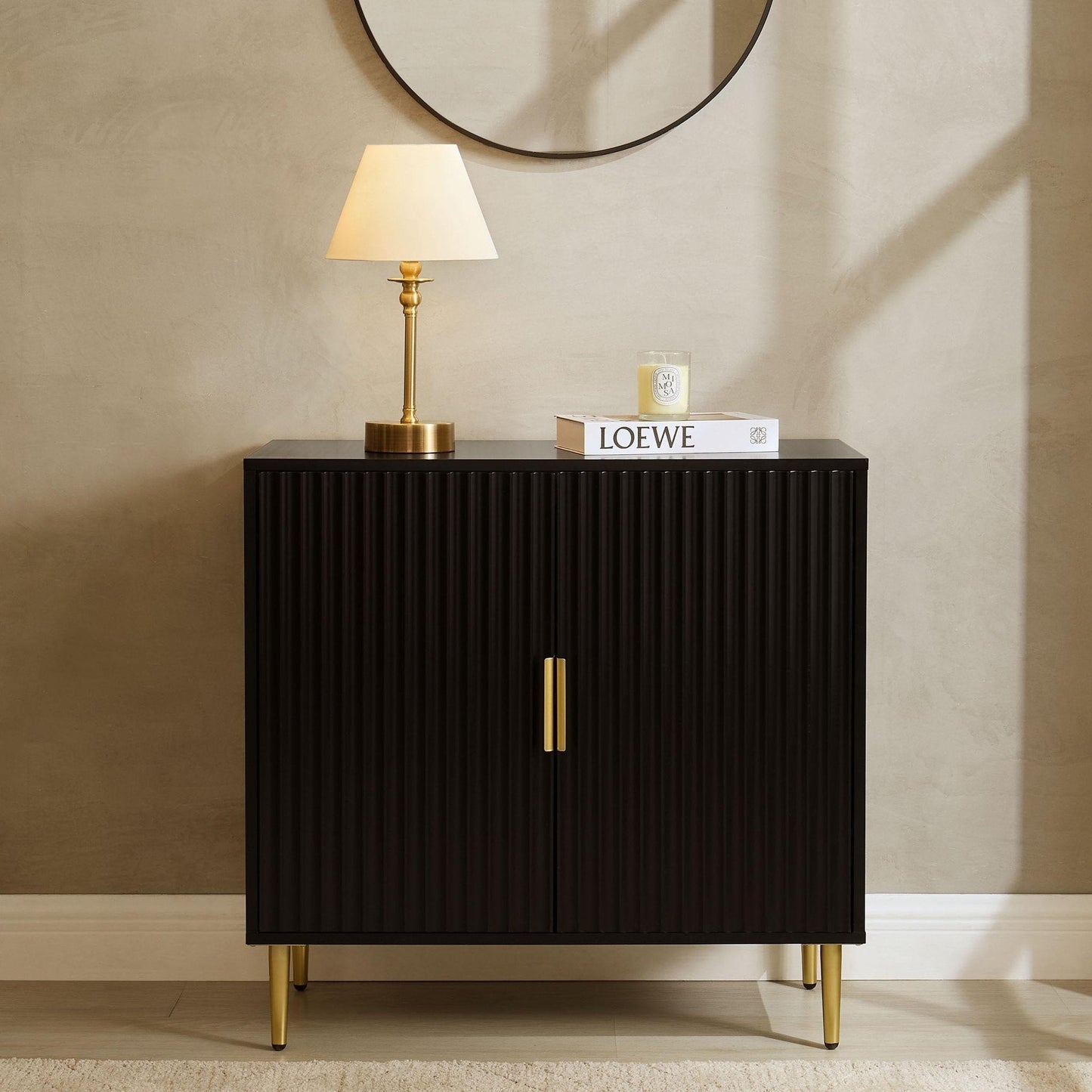 DUS-CC2-05092 Grade-B Dusk Evie Black & Gold Effect 2 Door Sideboard RRP £209.00