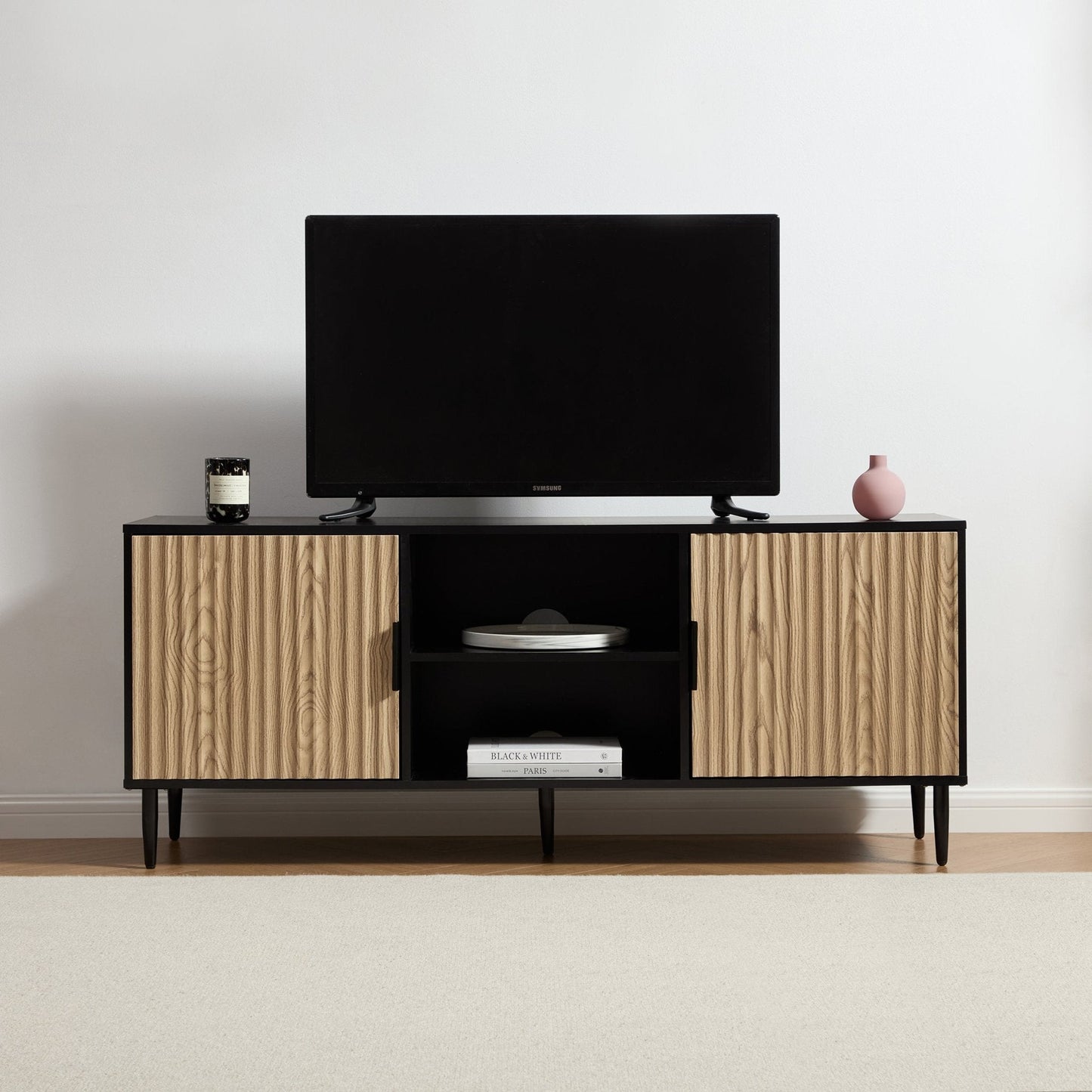 DUS-GOL-00665 Grade-B Dusk Evie TV Unit - Black/Wood Effect RRP £169