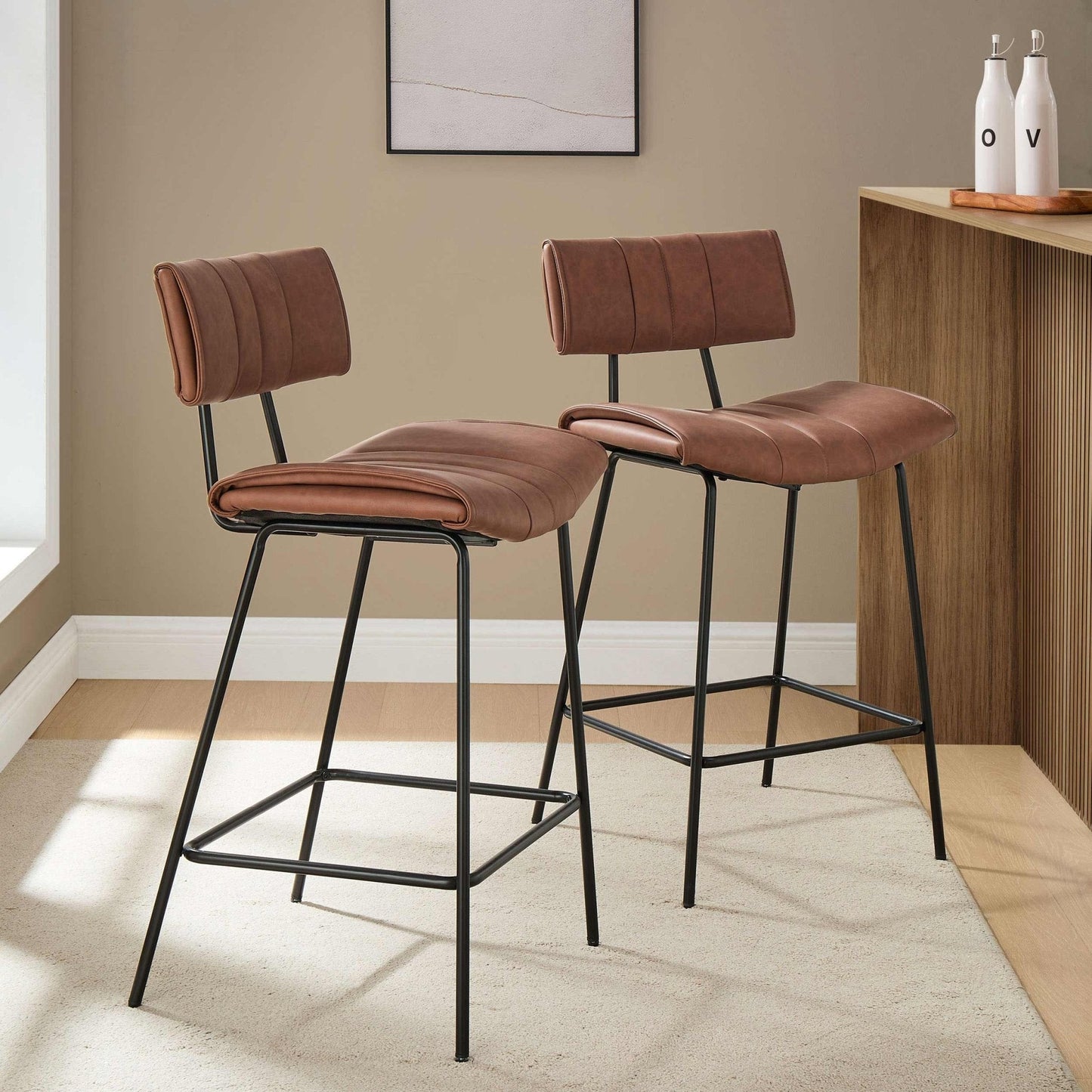 DUS-GOL-05692 Grade-B Dusk Fearne Set of 2 Barstools - Faux Leather Tan RRP £159
