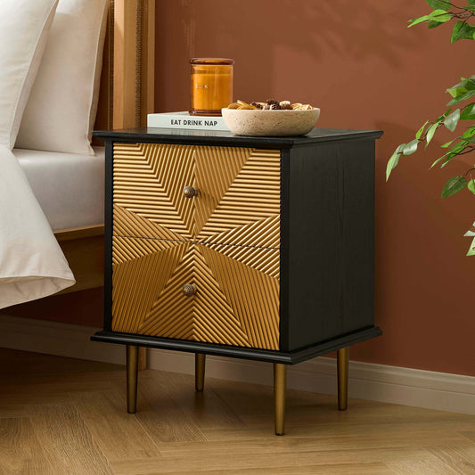 DUS-CC2-01618 Grade-B Dusk Georgie 2 Drawer Bedside Table - Black/Gold RRP £129