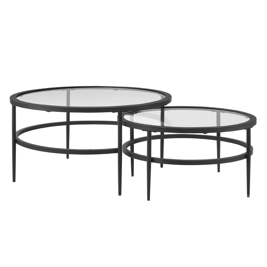 DUS-GOL-02625 Grade-B Dusk Glass Round Nesting Coffee Tables - Black RRP £129