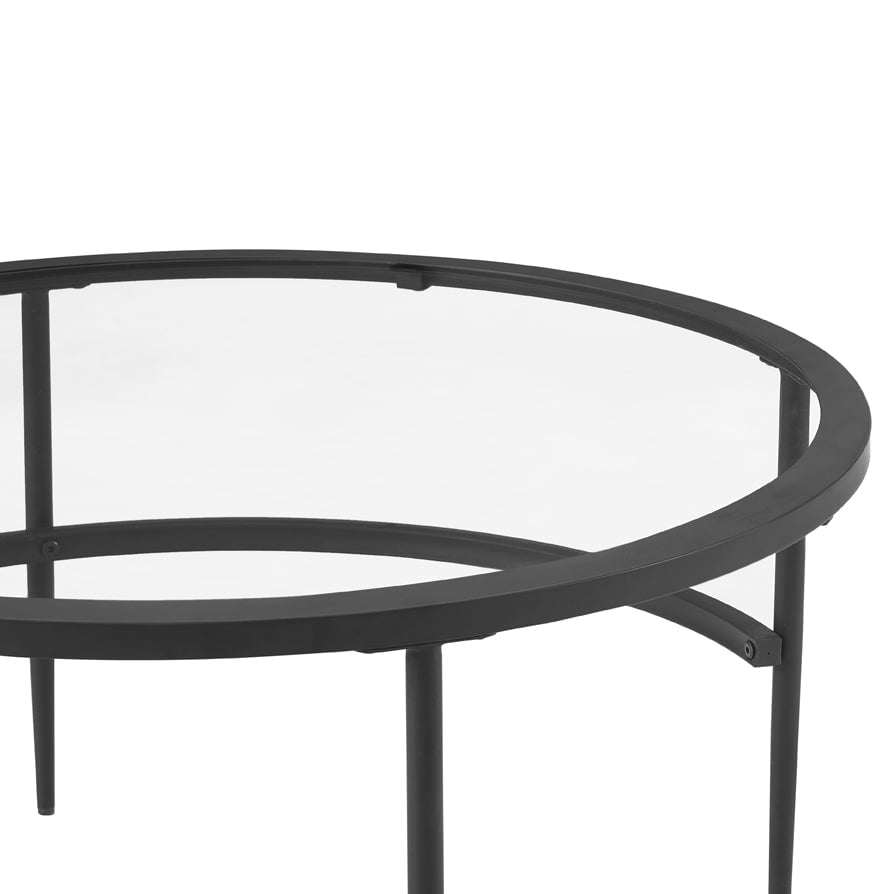 DUS-GOL-02625 Grade-B Dusk Glass Round Nesting Coffee Tables - Black RRP £129