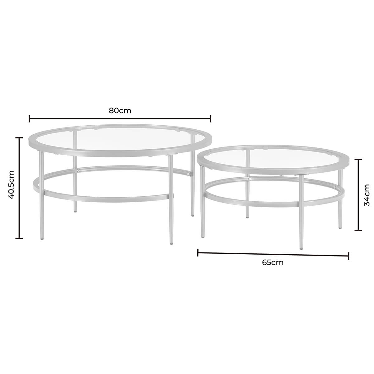 DUS-GOL-07188 Grade-B Dusk Glass Round Nesting Coffee Tables - Stone RRP £129