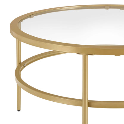 DUS-CC2-03877 Grade-B Dusk Glass Round Nesting Coffee Tables - Gold RRP £129.00