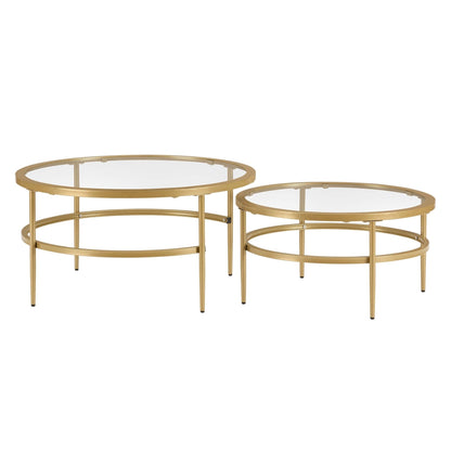 DUS-CC2-05100 Grade-B Dusk Glass Round Nesting Coffee Tables - Gold RRP £129.00