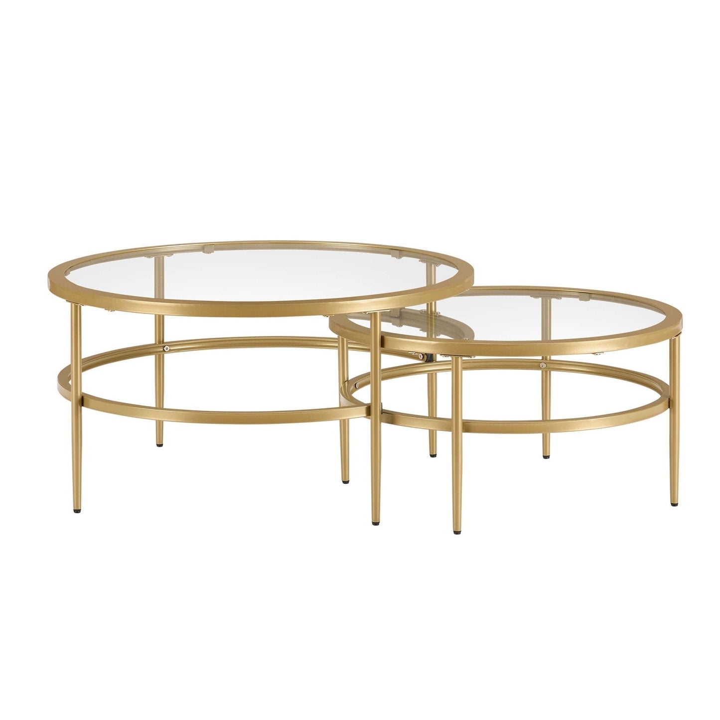 DUS-CC2-03877 Grade-B Dusk Glass Round Nesting Coffee Tables - Gold RRP £129.00