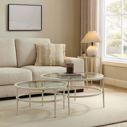 DUS-GOL-07188 Grade-B Dusk Glass Round Nesting Coffee Tables - Stone RRP £129