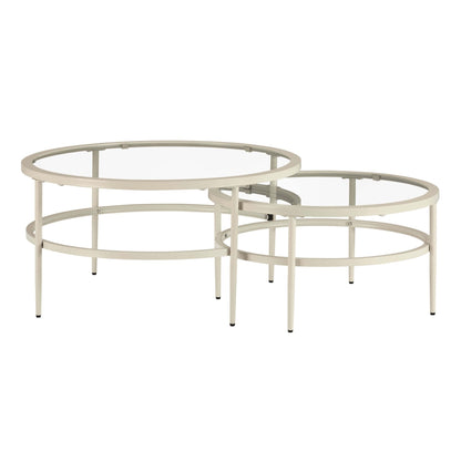 DUS-GOL-07188 Grade-B Dusk Glass Round Nesting Coffee Tables - Stone RRP £129
