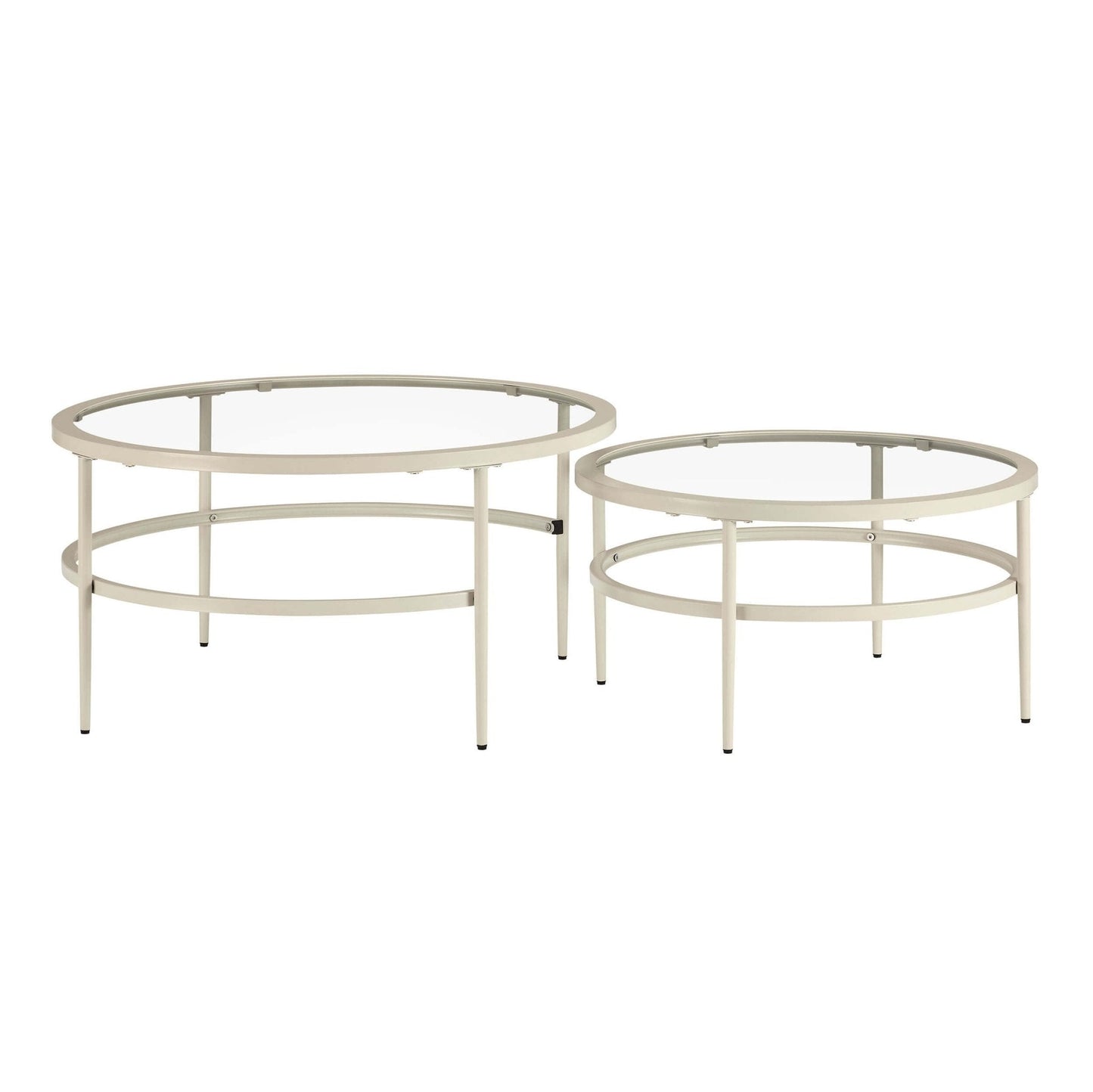 DUS-GOL-07188 Grade-B Dusk Glass Round Nesting Coffee Tables - Stone RRP £129