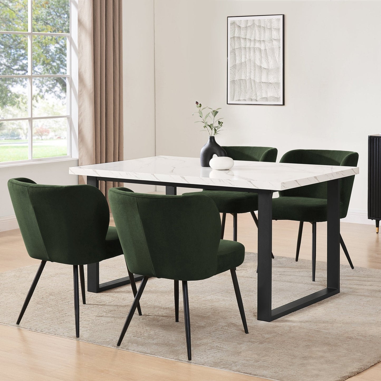 DUS-GOL-01000 Grade-B Dusk Harper 4-6 Seater Dining Table - Marble/Black RRP £199