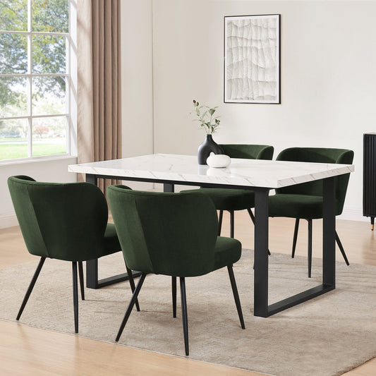 DUS-GOL-01000 Grade-B Dusk Harper 4-6 Seater Dining Table - Marble/Black RRP £199