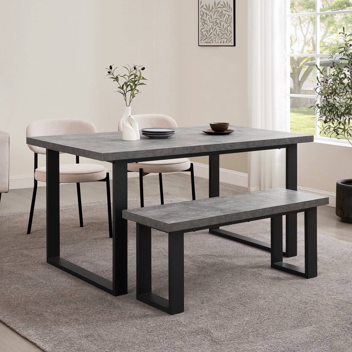 CCG-STO-00475 Grade-B Dusk Harper 4-6 Seater Dining Table - Stone/Black RRP £229.00