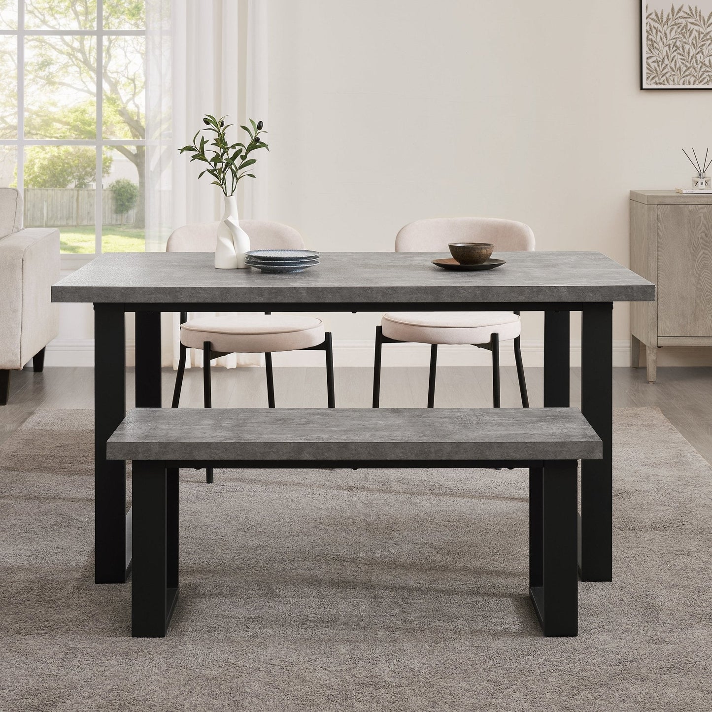 CCG-STO-00475 Grade-B Dusk Harper 4-6 Seater Dining Table - Stone/Black RRP £229.00