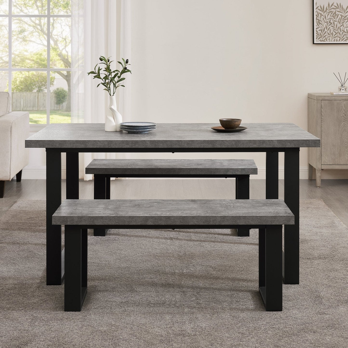 DUS-GOL-03199 Grade-B Dusk Harper Dining Bench - Stone/Black RRP £99
