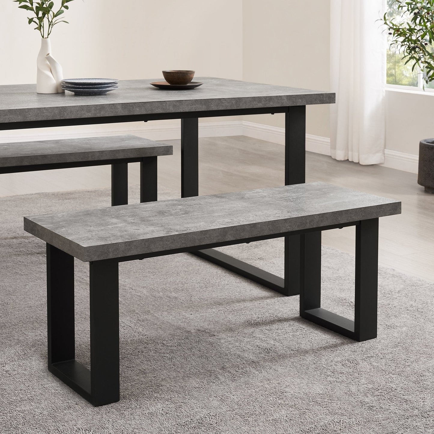 DUS-GOL-03199 Grade-B Dusk Harper Dining Bench - Stone/Black RRP £99