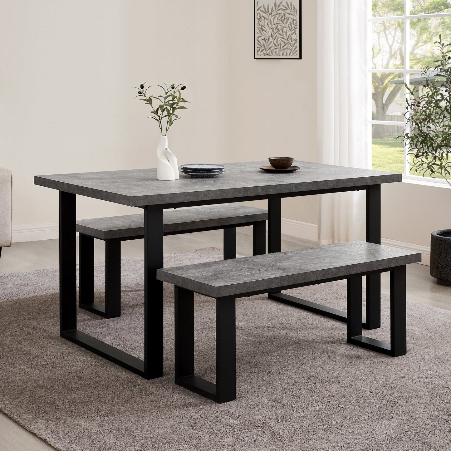 DUS-GOL-00932 Grade-B Dusk Harper Dining Bench - Stone/Black RRP £99