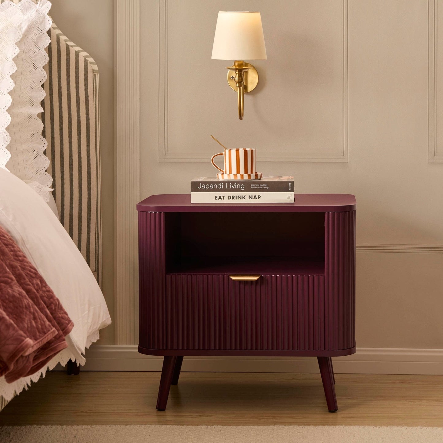 DUS-GOL-06187 Grade-B Dusk Hattie 1 Drawer Nightstand - Tawny Port RRP £119