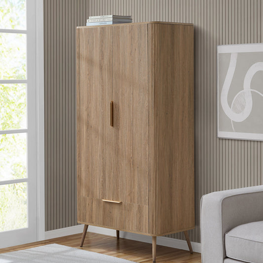 DUS-CC2-02965 Grade-B Dusk Hattie 2 Door Wardrobe with Drawer - Light Wood RRP £339.00