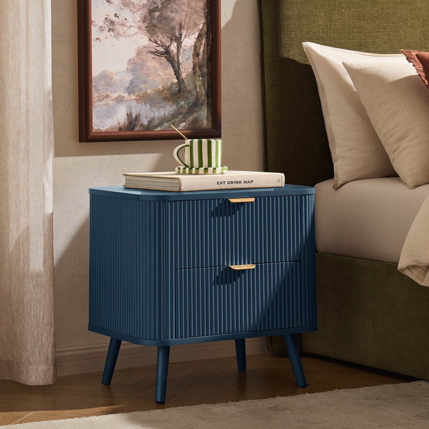 DUS-CC2-04068 Grade-B Dusk Hattie 2 Drawer Bedside Table - Teal RRP £139.00