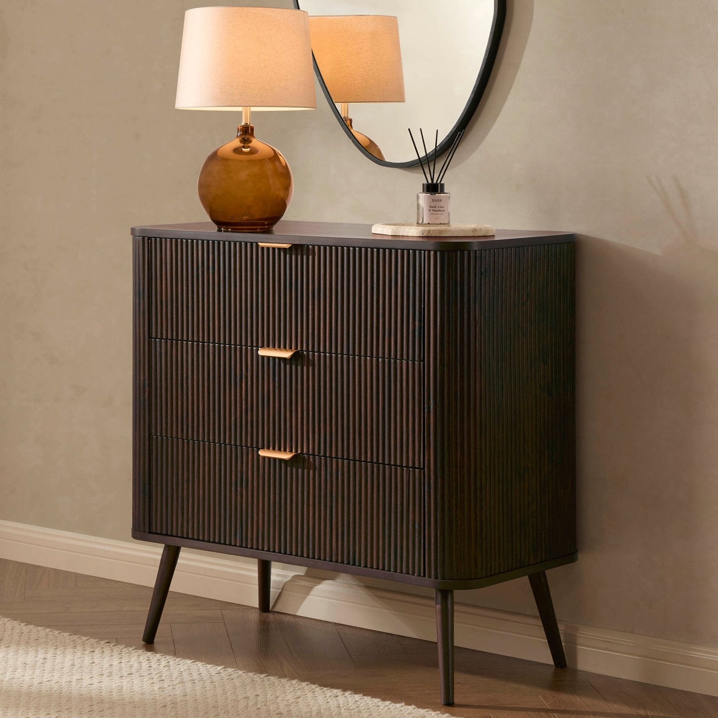 DUS-GOL-02535 Grade-B Dusk Hattie 3 Drawer Small Chest - Walnut RRP £189