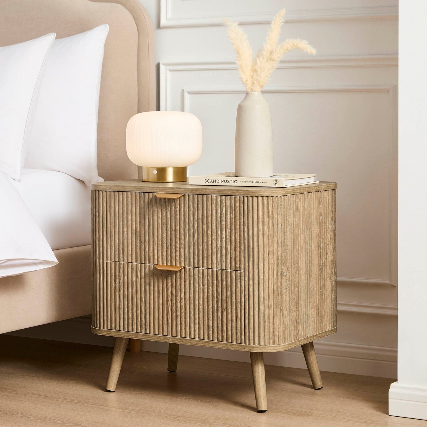 DUS-CC2-04271 Grade-B Dusk Pair of Hattie 2 Drawer Bedside Table - Light Wood
 (set of 2) RRP £258.00