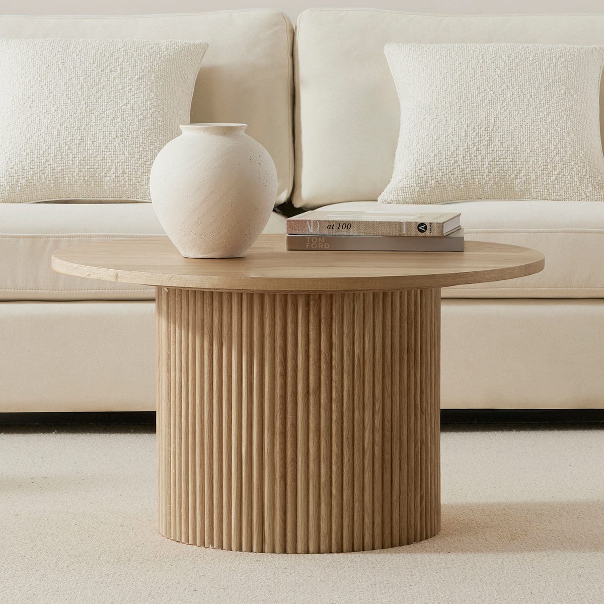 DUS-CC2-03365 Grade-B Dusk Hattie Round Pedestal Coffee Table - Light Wood RRP £189.00