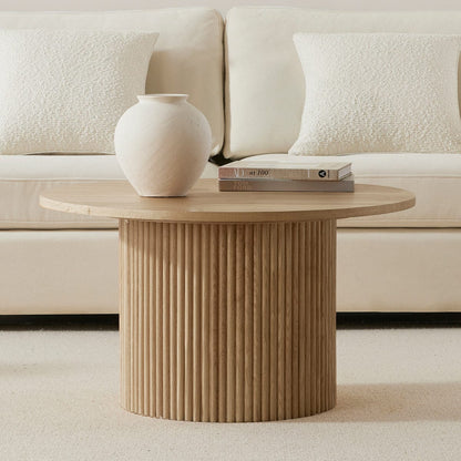 DUS-CC2-03365 Grade-B Dusk Hattie Round Pedestal Coffee Table - Light Wood RRP £189.00